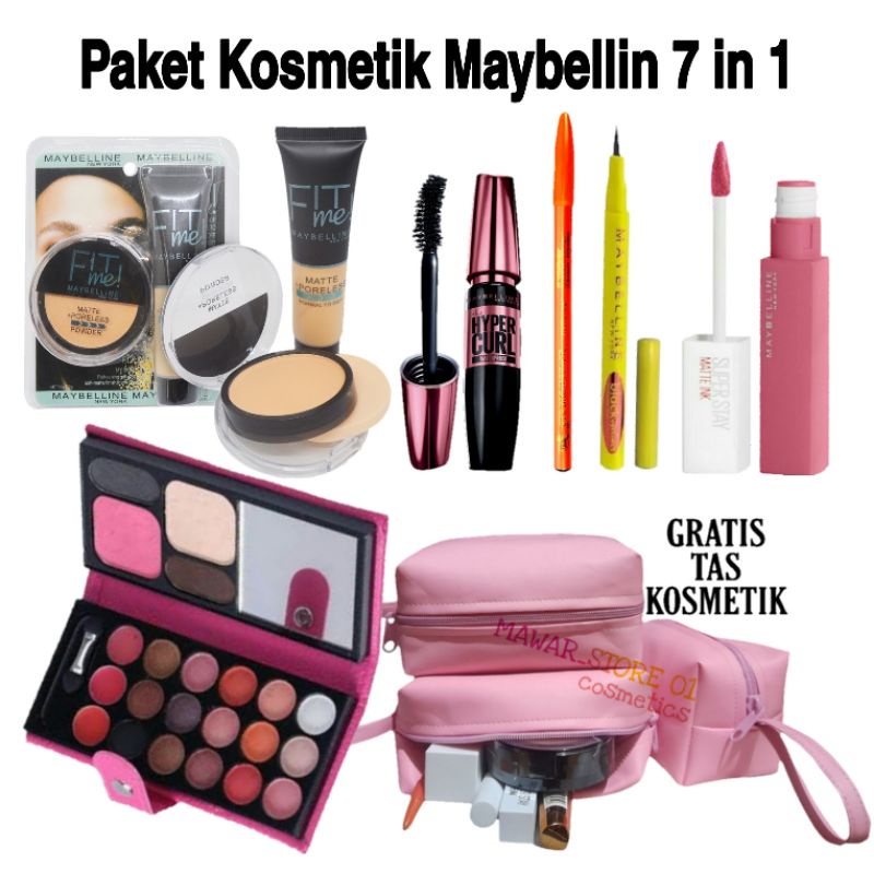 Paket Kosmetik May Fit Me Lengkap 7 in 1 - Make Up Fit Me 2 in 1 Mica Super Lengkap Komplit 1 Paket 
