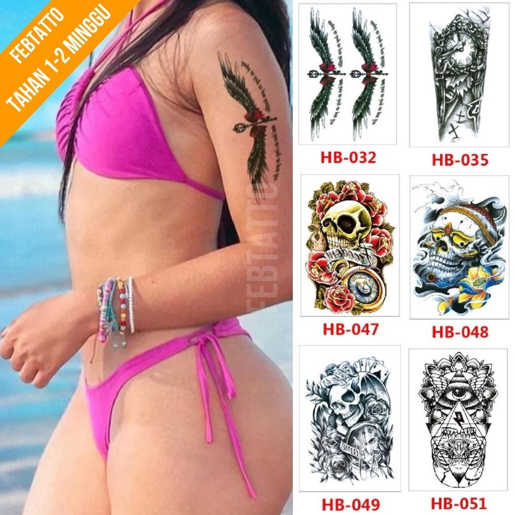 Tato Temporer Ukuran 21cm x 15cm Motif Sayap Tulisan HB 032 Tato Lengan Tato Dada Tato Tangan Tato K