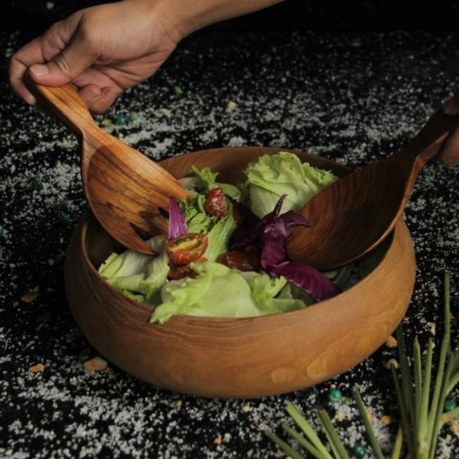 Mangkuk mangkok bowl rebana Besar dari kayu jati buah salad nasi soup