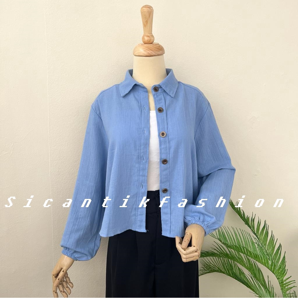 Kemeja Crop Wanita / Kemeja Linen Crinkle / Kemeja Wanita Korean Style