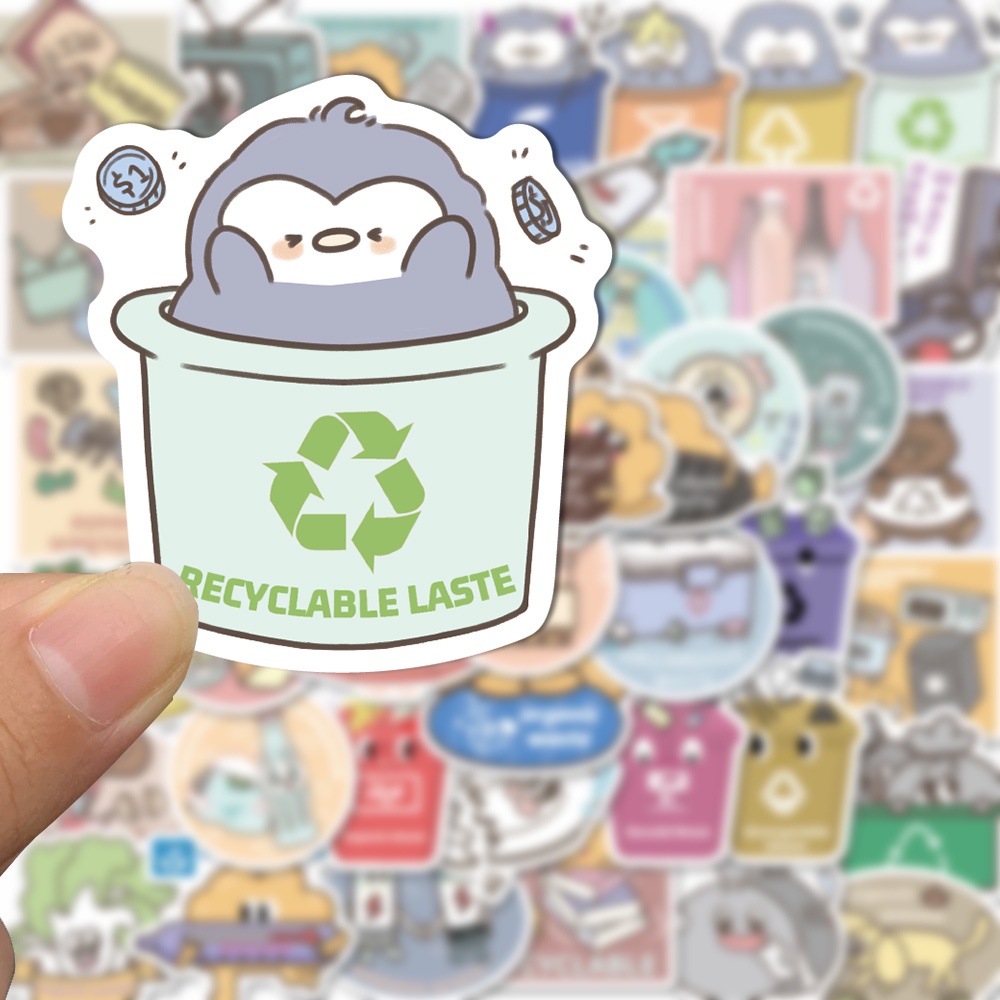 50pcs garbage classification funny cartoon stickers exquisite notebook computer decorative waterproof stickers