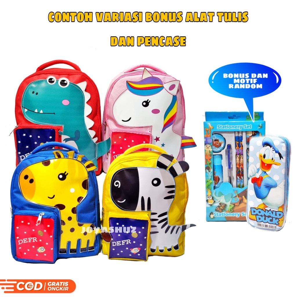 Tas Sekolah Anak Unicorn Dino Zebra Jerapah -  Tas Karakter Anak Gemas - Tas Karakter Hewan - Ransel TK - Joyashuz