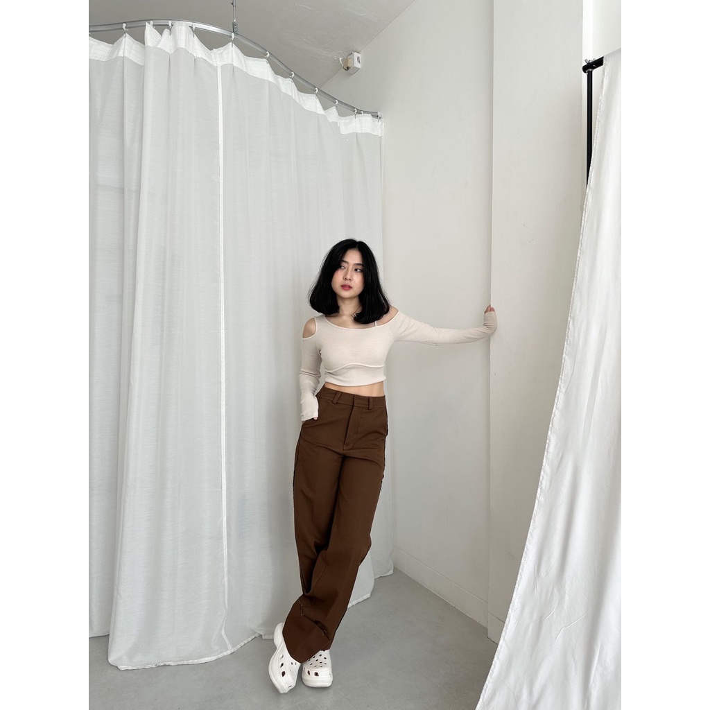 KAREN KNIT TOP - Baju Rajut Wanita / Longsleeve Knit Top / Rib Knit Top Premium / 080 NKD