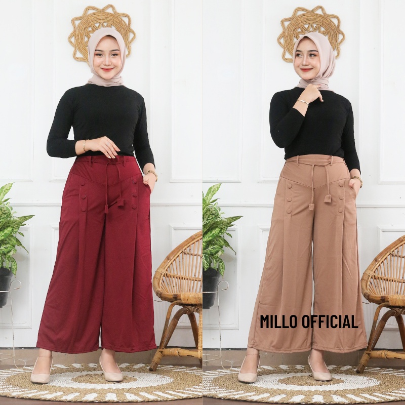 celana kulot wanita highwaist loose pants crinkle linen rayon scuba jumbo lidi panjang premium (KL07