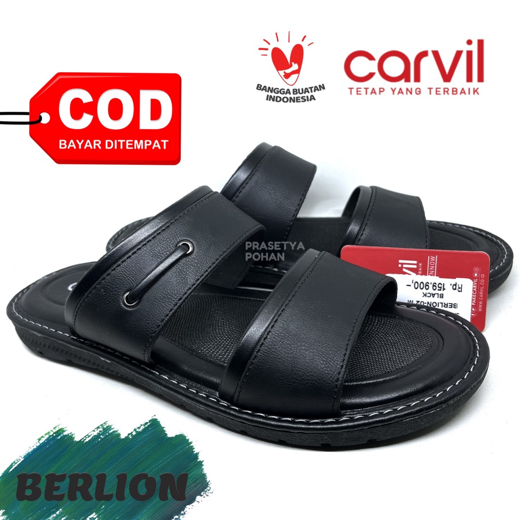 Sandal Kulit Pria Slop Carvil Original - Sendal Slide Pria Kulit Original Carvil X1