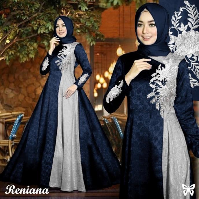 Maxi Gamis Pesta RENIANA L, XXL, 3XL dan 5XL Baloteli Emboss Bordir