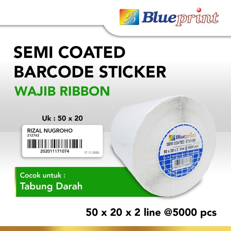 Sticker label Barcode 50 x 20 x 2 Line Baris Semi Coated Stiker Barcode Blueprint