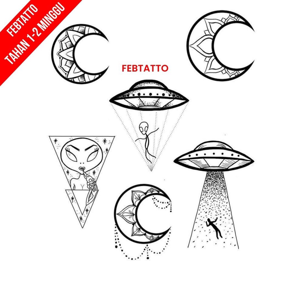 Tato Temporer Bulan Alien Tato kecil Stiker Tatto - LIVO 3-8