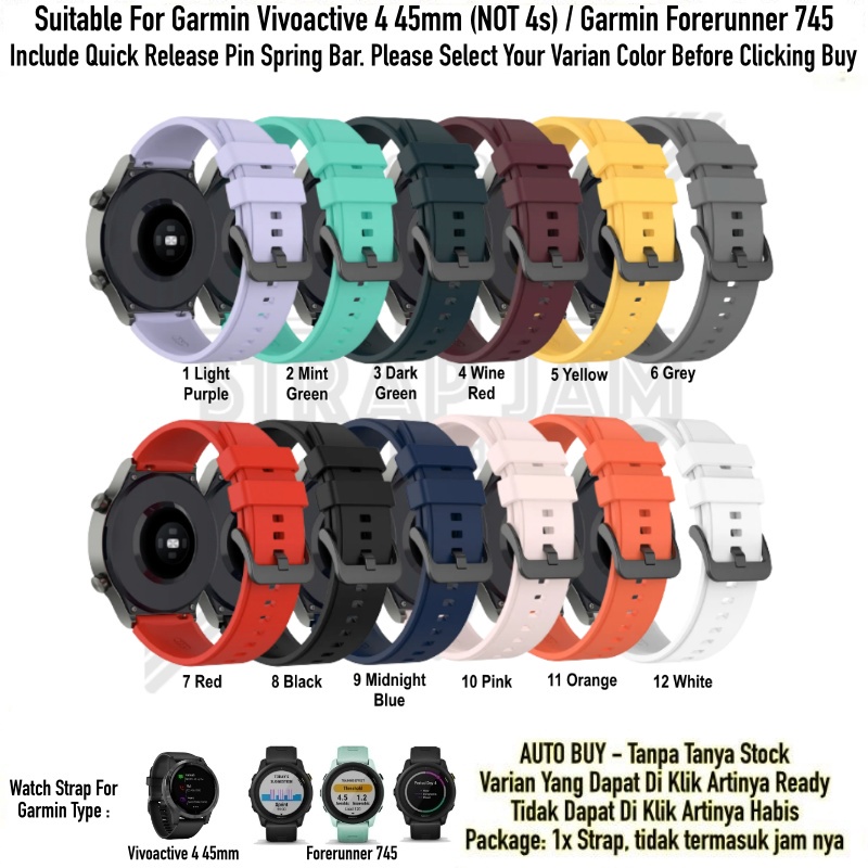 T2P Strap 22mm Untuk Garmin Vivoactive 4 45mm / Forerunner 745 - Tali Jam Tangan Pin Quick Release