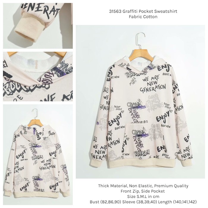 31563 Sweater Hoodie Wanita Graffiti Baju Hangat Sweatshirt