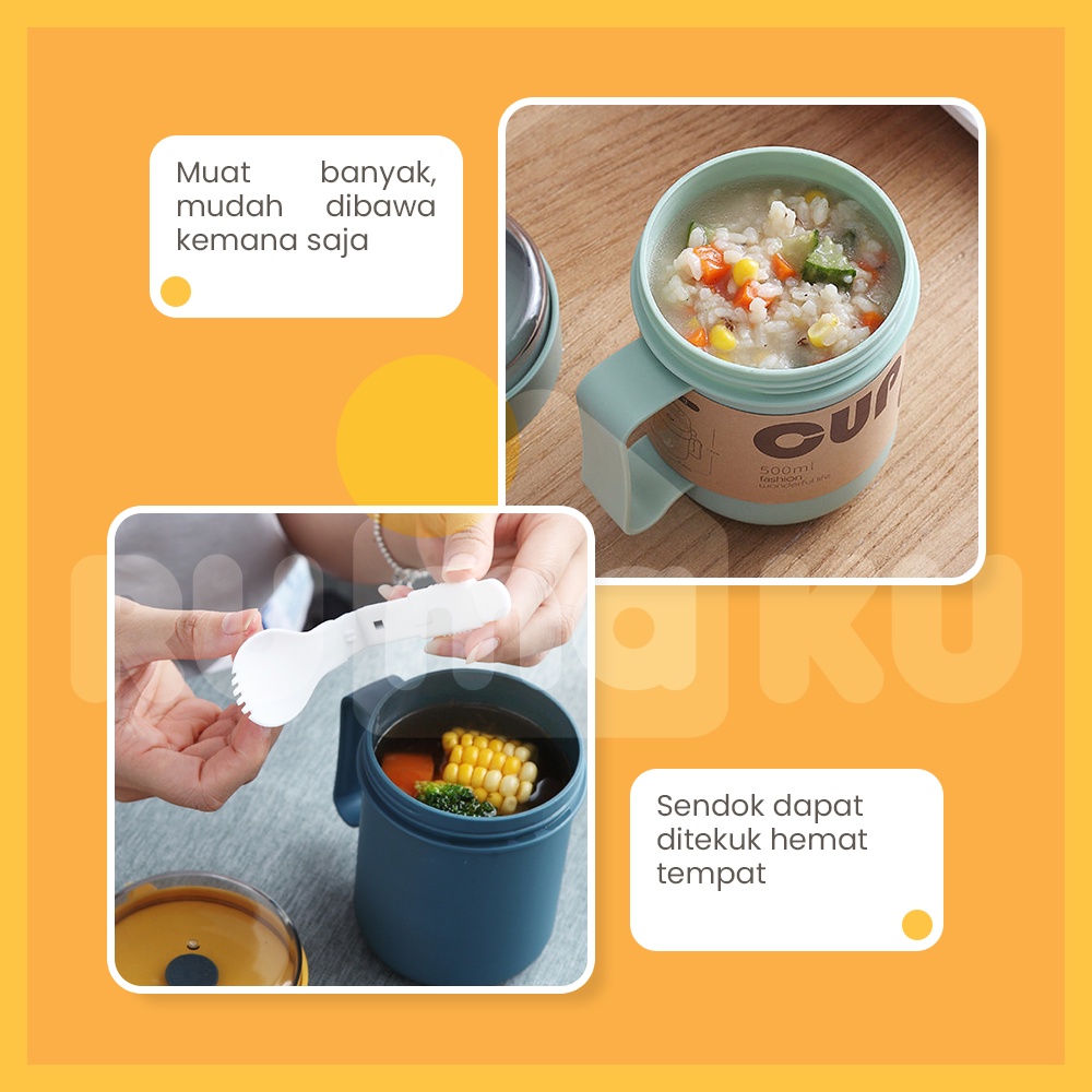 Rumaku Cangkir Sup Tempat Sup Mangkok Sup Portable Soup cup Anti Bocor 500 ml Free Sendok BPA FREE