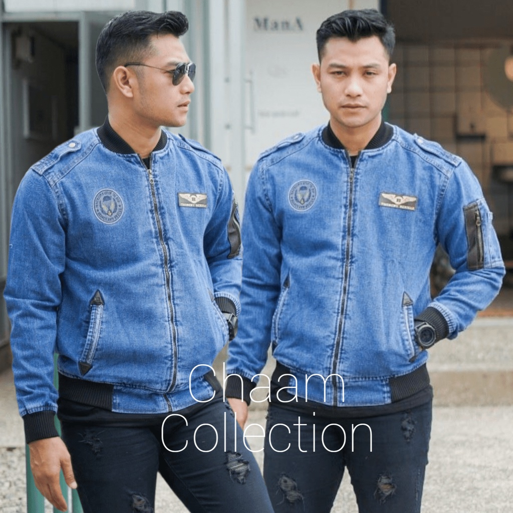 Jaket Jeans Denim Casual Pria / Jaket Jeans Denim Kombinasi Kulit Harga Promo