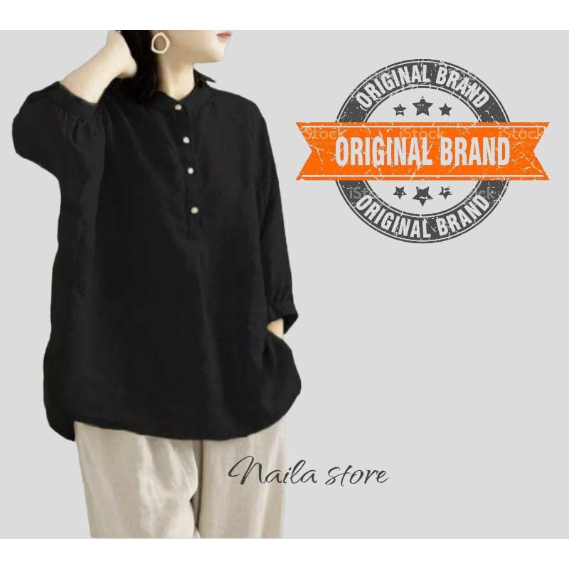 Kemeja Linen Wanita Kerah Shanghai Lengan 3/4 CERIA SHIRT Kancing Dada Hidup Jumbo Big size OOTD Remaja Dewasa Kekinian