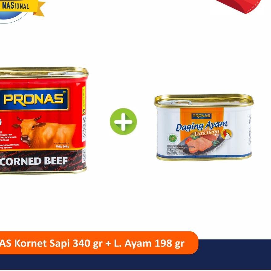 

☉ Pronas Kornet Sapi 340 g dan Luncheon Ayam 198 g bundling 2 pcs ➬