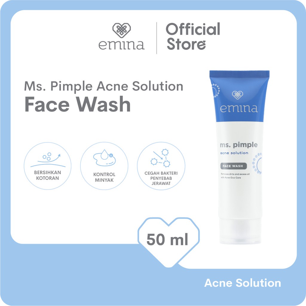 MS. PIMPLE ACNE SOLUTION FACE WASH EMINA SABUN CUCI MUKA UNTUK WAJAH BERJERAWAT 50ML