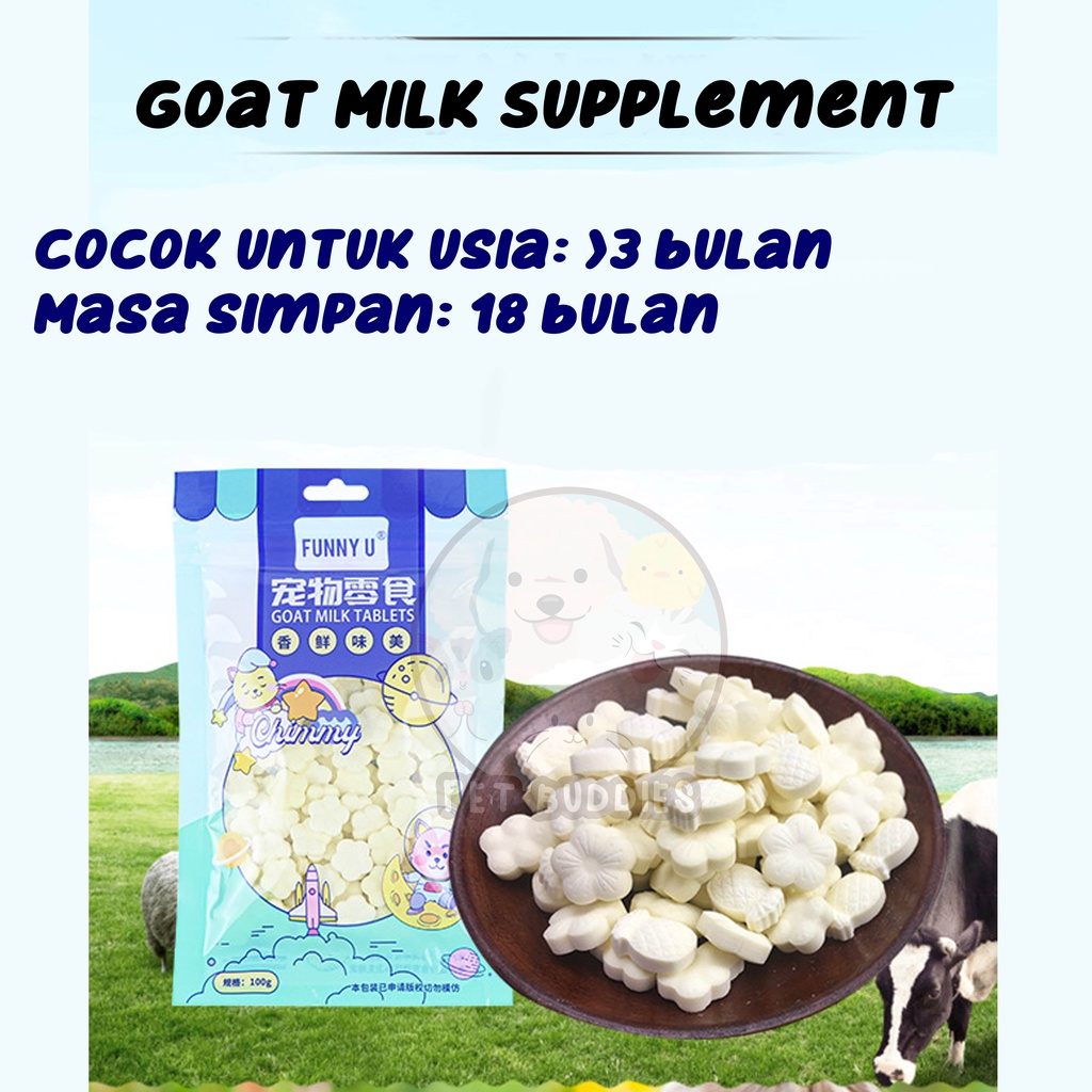 [FREE BONUS]Funny U Goat Milk Tablet 100g Suplemen Kalsium Kucing/Anjing Multivitamin