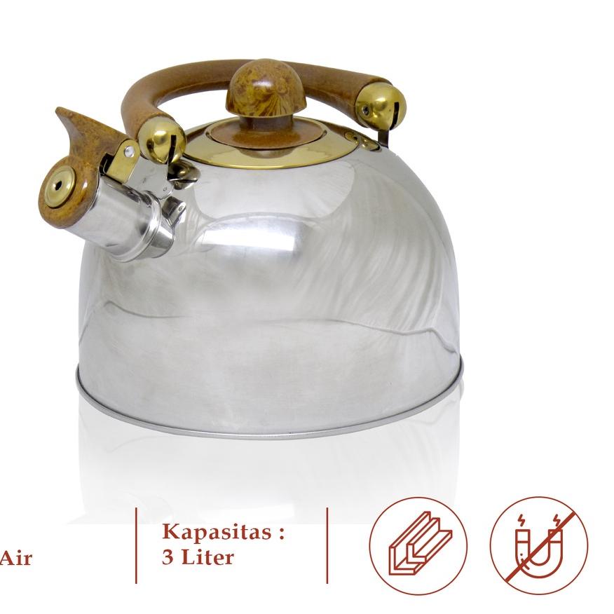 ○ ROSH Teko / Ketel / Ceret 3 Liter Whistling Kettle Wooden Stainless Steel Anti Karat ROS ❉