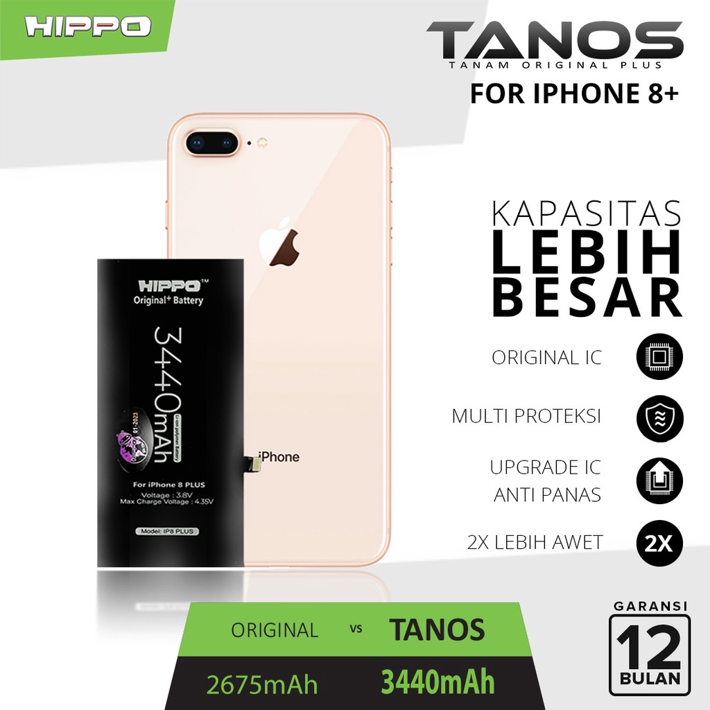 Hippo baterai iphone 8 plus 3440 MAH Original +