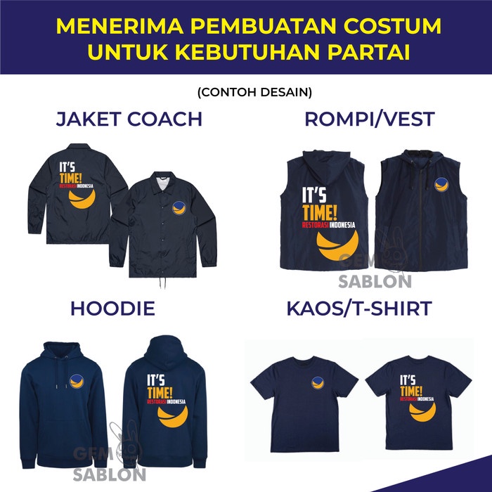 Kaos Rompi Hoodie Coach Pria Partai Nasdem Indonesia