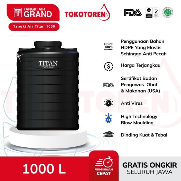 Terlaris Torn Tangki / Toren Air Titan Tbl 1000 Liter Harga Termurah Free Kirim