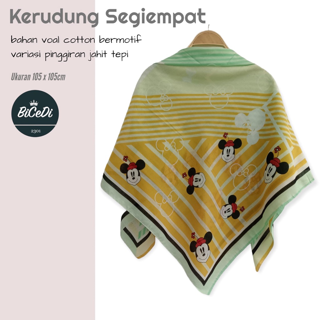 Hijab Segi Empat Motif Voal Cotton 105cm x 105cm Jahit Tepi Neci | Kerudung Jilbab Segiempat Motif Katun Rawis