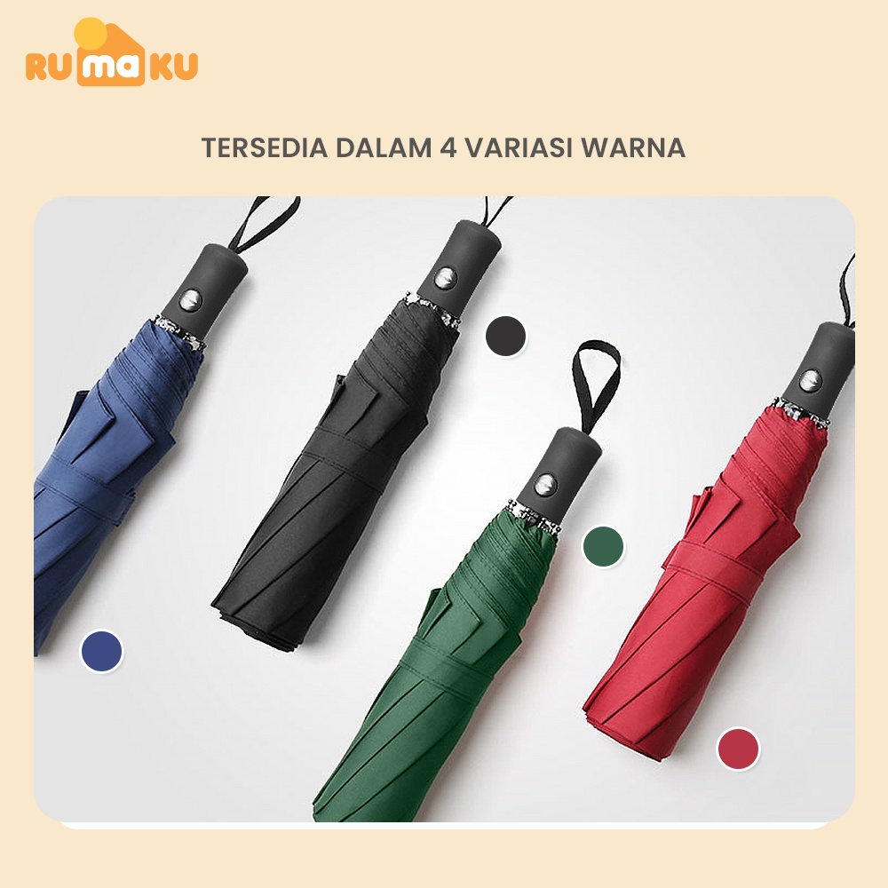 Rumaku Payung Lipat Polos Otomatis Buka Tutup Anti UV Lipat Tiga Premium Quality