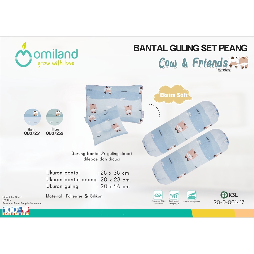 Omiland Bantal Guling Bayi Set Peang Cow &amp; Friends Series Bahan Halus Tidak Berbulu - OB 37251-2