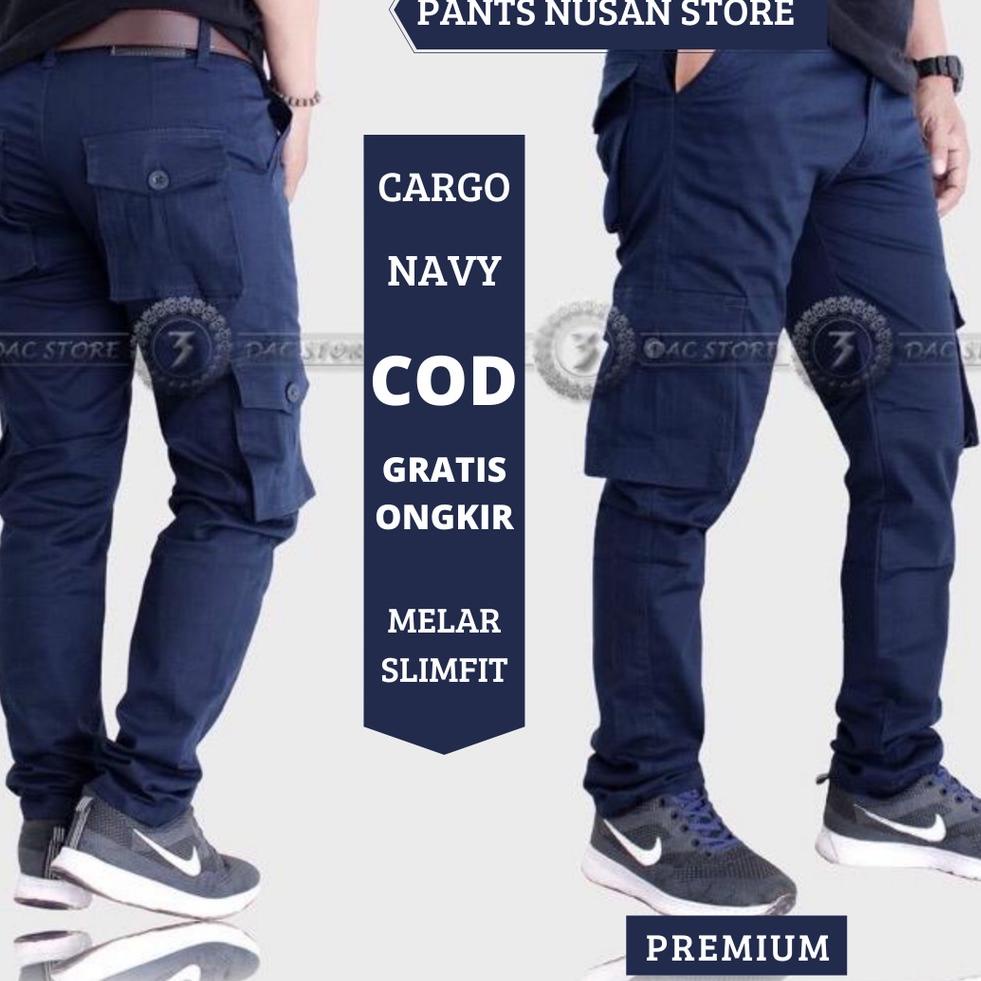 Langsung Order Celana Cargo PDL Warna Navy Biru Dongker Panjang Pria Dewasa Slimfit Original