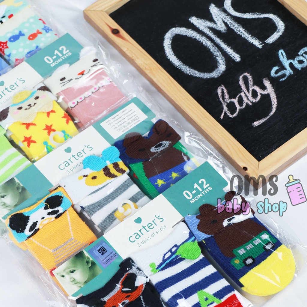 [ TERMURAH ] Kaos Kaki Bayi Carter dapat 3 pasang / Carters 3 in 1 socks (model lipat) BISA PILIH MODEL