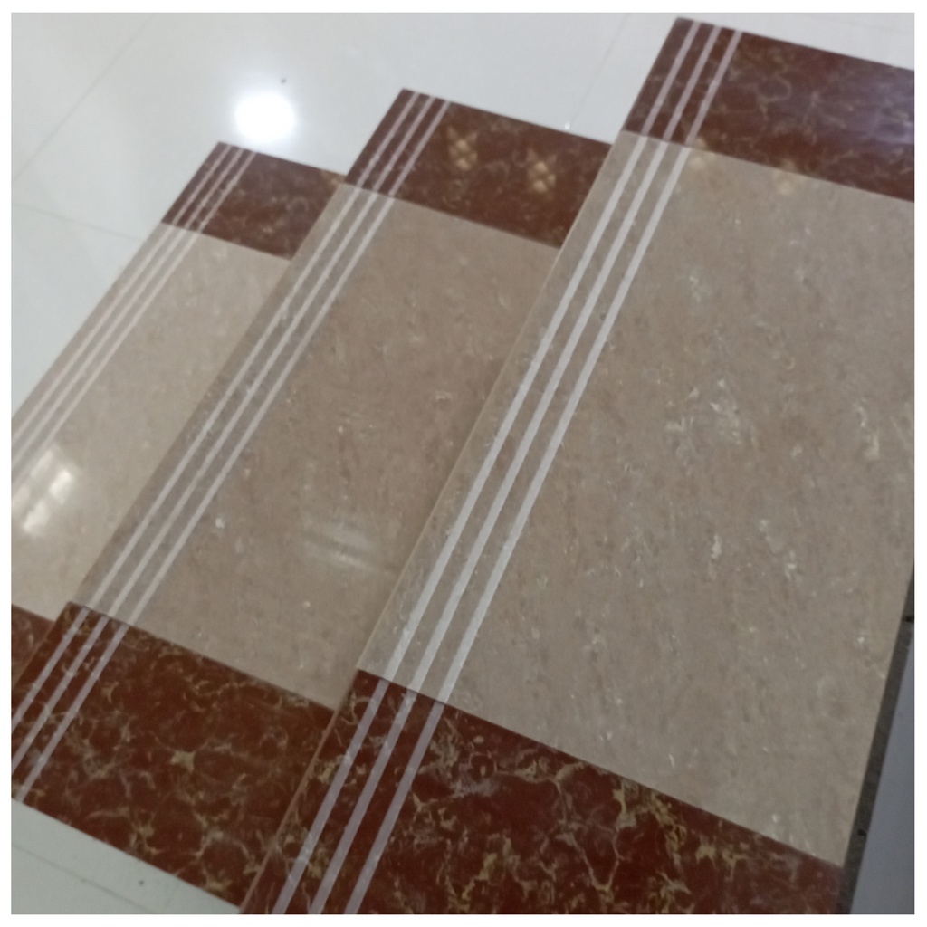 Stepnosing Granit 30x80 Kombinasi Coklat Muda Tua Glossy Lantai Tangga Anti selip Ori Granite Tile