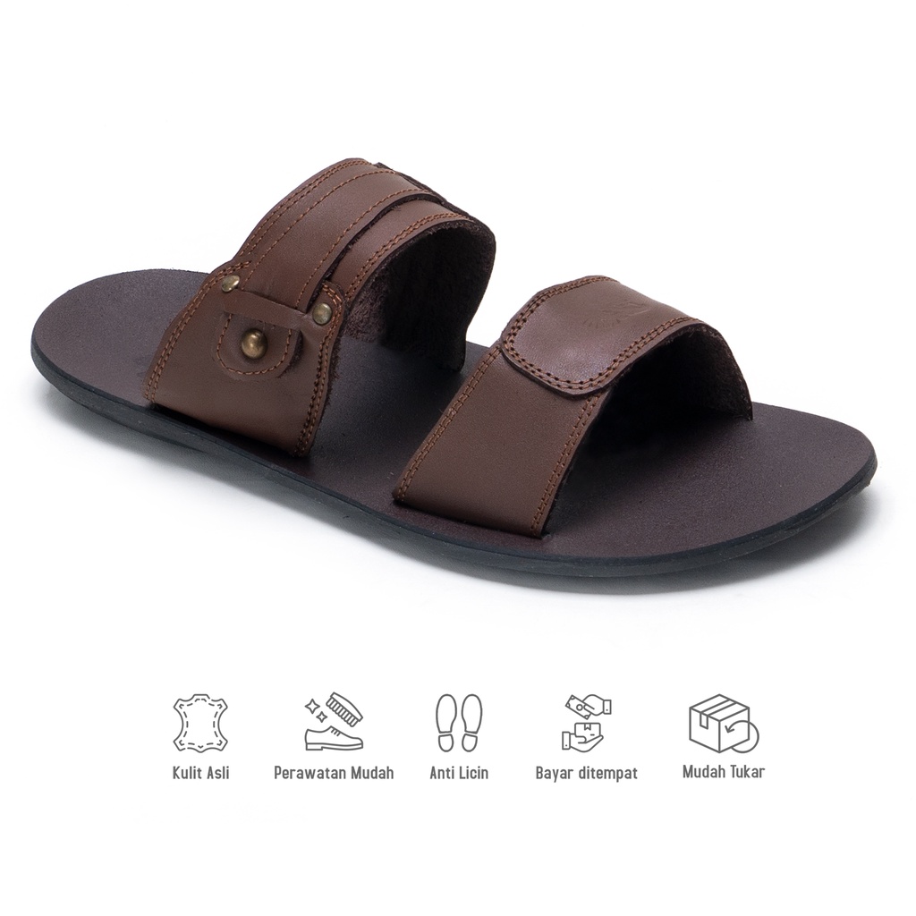 Sandal Pria Casual Sendal Double Strap Kulit Asli SDL602