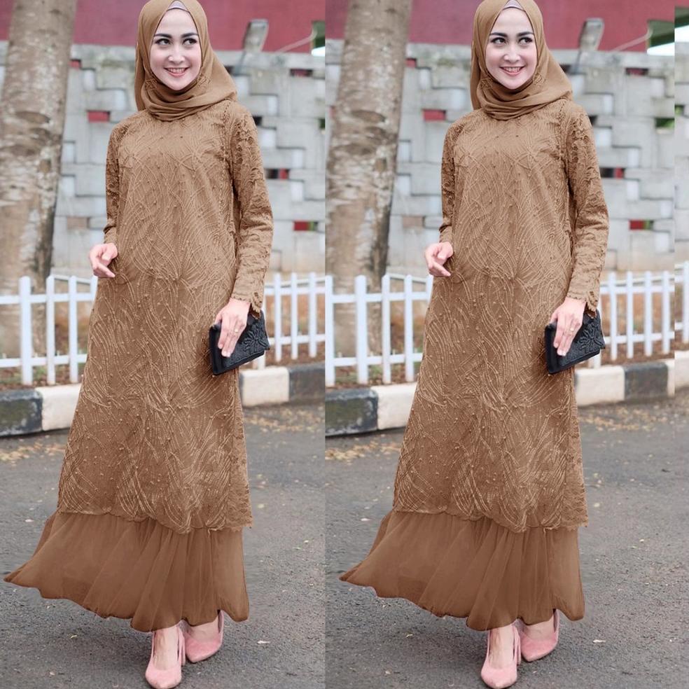 PALING DICARI Sabina Baju Gamis Brukat Tile/ Gamis Brukat Maxi/Gamis Muslim Brukat/Gamis Perempuan R