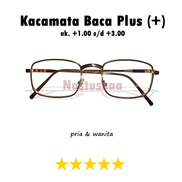 Kacamata Baca Lensa Full Plus (+) Uk. +1.00 s.d +3.00 Frame Warna Gold Bahan Besi Untuk Pria Wanita Unisex FREECASE