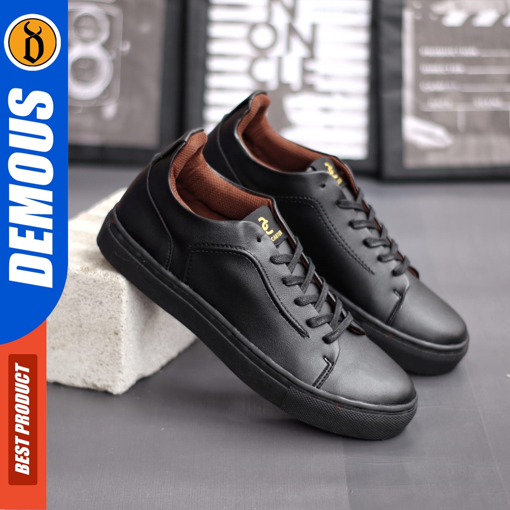 DEMOUS Ivory - Sepatu Sneakers Pria Hitam Kerja Casual