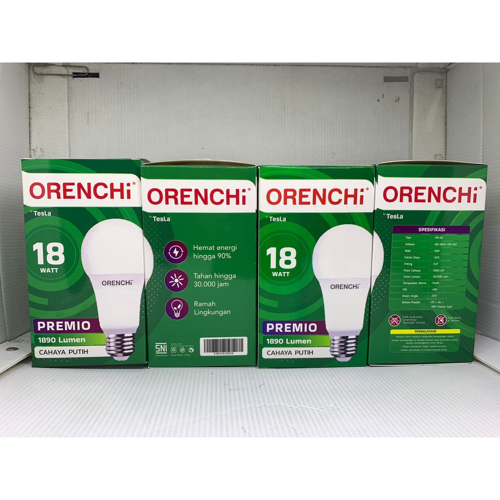 Lampu LED Orenchi Premio 18 Watt 18Watt /  Lampu Bohlam Orenchi Premio LED 18 W 18W Cahaya Putih SNI by Tesla