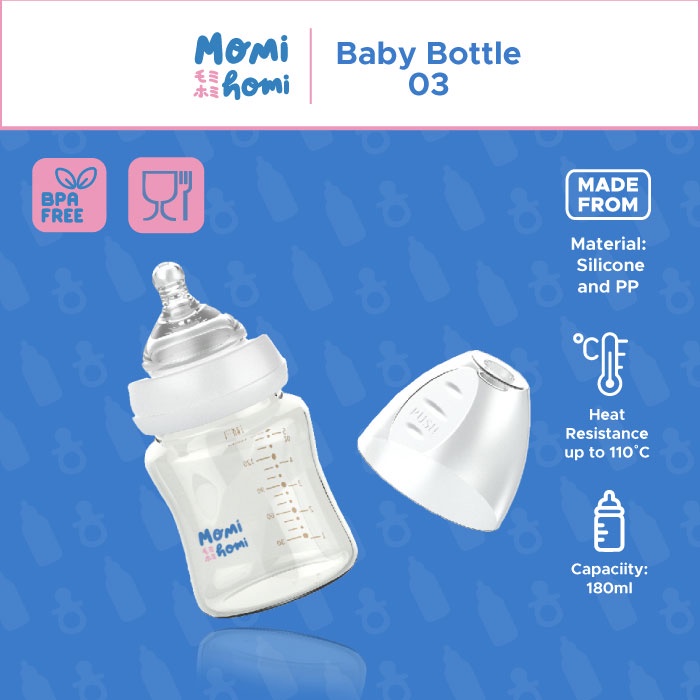 Momi Homi Botol Dot Susu Bayi 03 180ml Wide Neck / Botol Susu Anak / Botol Momi Homi