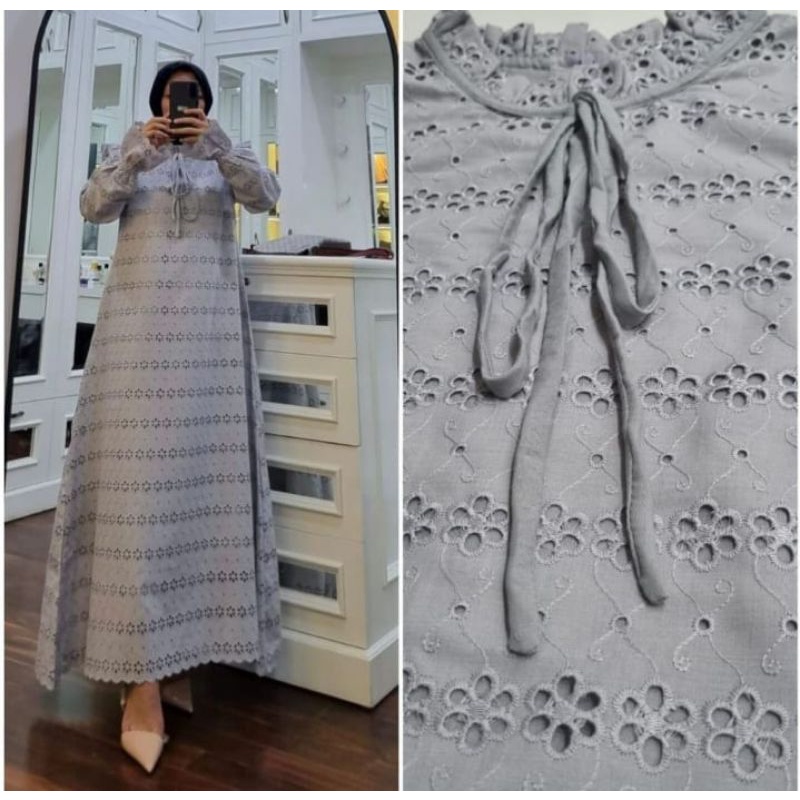 ♡kareemabutik♡ gamis katun bordir tali leher ori by Edness Kayla