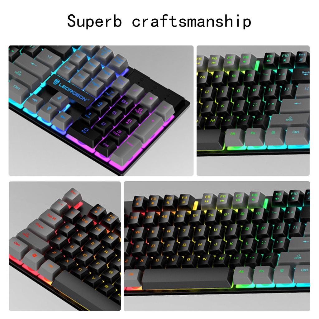 LEORQEON Gaming Keyboard RGB Backlight Mechanical Feel Waterproof - N35