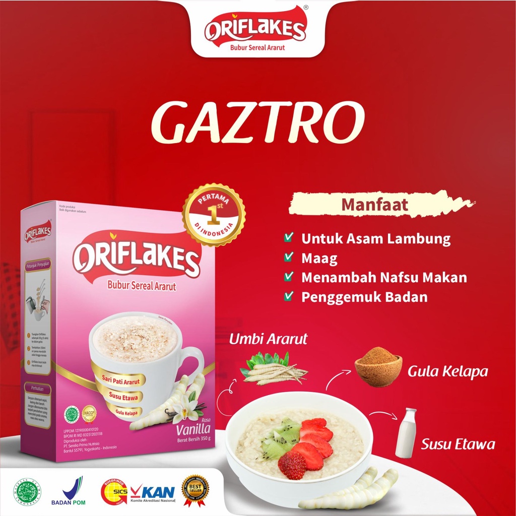 ORIFLAKES Sereal Umbi Garut GASTRO Sarapan Sehat Solusi Maag Asam Lambung GERD 350 gram