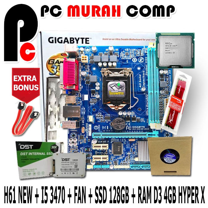 PAKET LENGKAP MAINBOARD MOTHERBOARD MOBO H61 LGA 1155 NEW