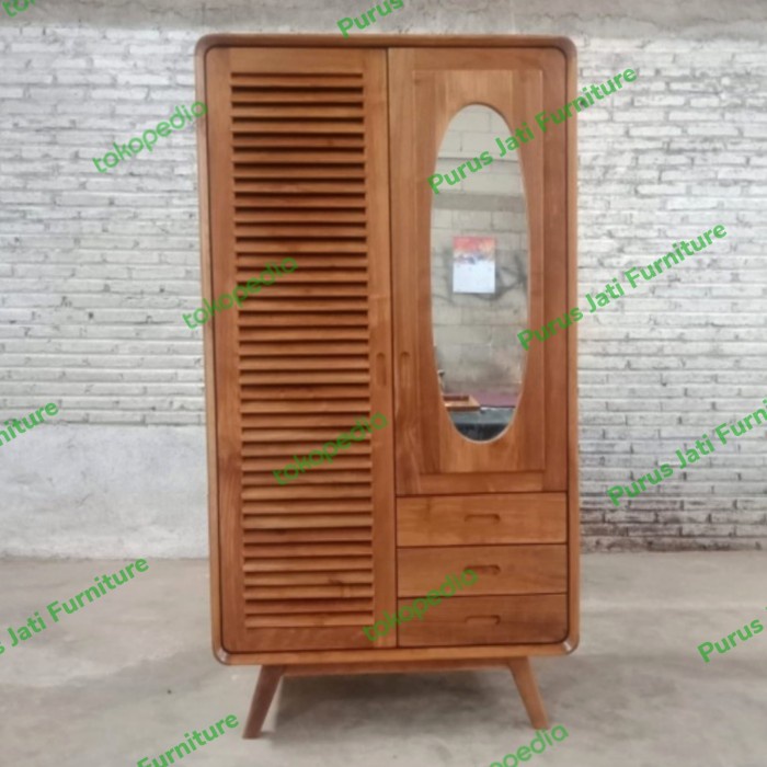 PJ1 Almari Pakaian 2 Pintu Retro Model Jadul Minimalis Kayu Jati Jepara