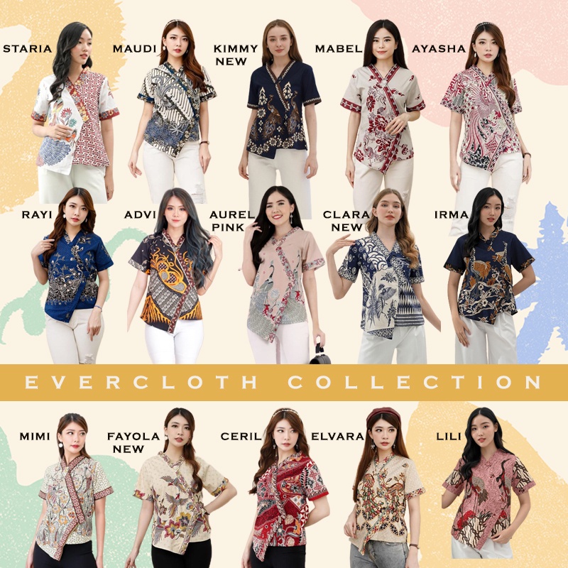 Evercloth Blouse batik Kimono BUBU TOP - Atasan Batik Wanita Blouse Wanita / 020 / 267 / MIX