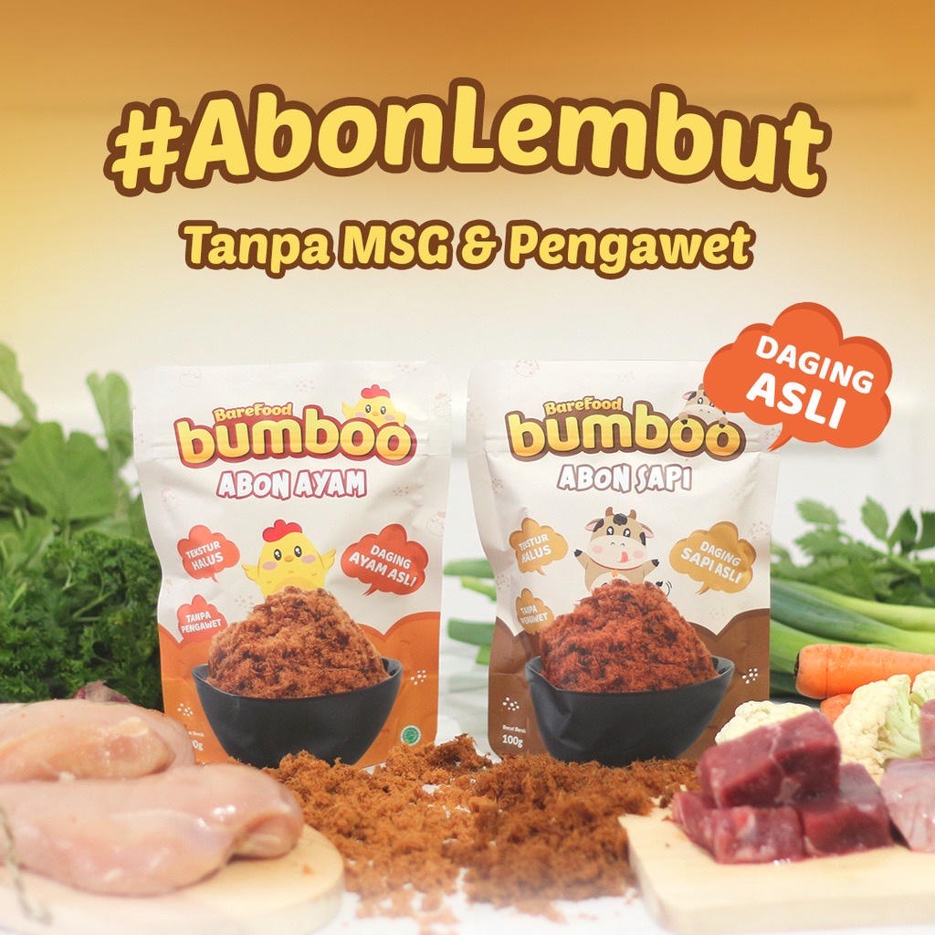 BUMBOO Abon Asli - Ayam Sapi - Tekstur Lembut MPASI Si Kecil - Sumber Protein - Tanpa MSG - Tanpa Pengawet - Barefood Almona