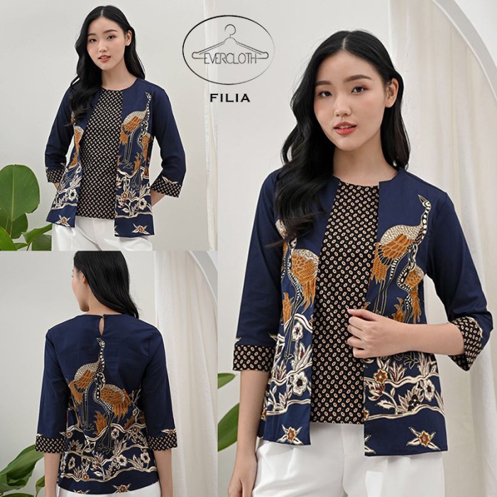 Best Evercloth Filia Atasan Batik Lengan Panjang Blazer Baju Batik Wanita