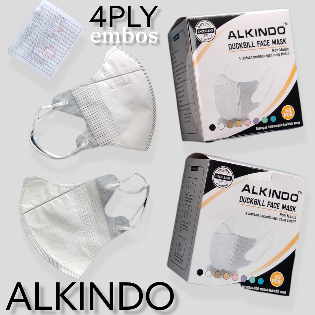 READY STOK MASKER DUCKBILL ALKINDO GARIS PUTIH DAN GARIS HITAM. MASKER DUCKBILL ALKINDO PUTIH POLOS