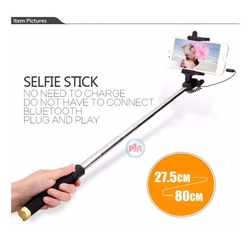 Tongsis Tripod Hitam Mini Selfie Stick Kabel Lipat Hp Android Ios