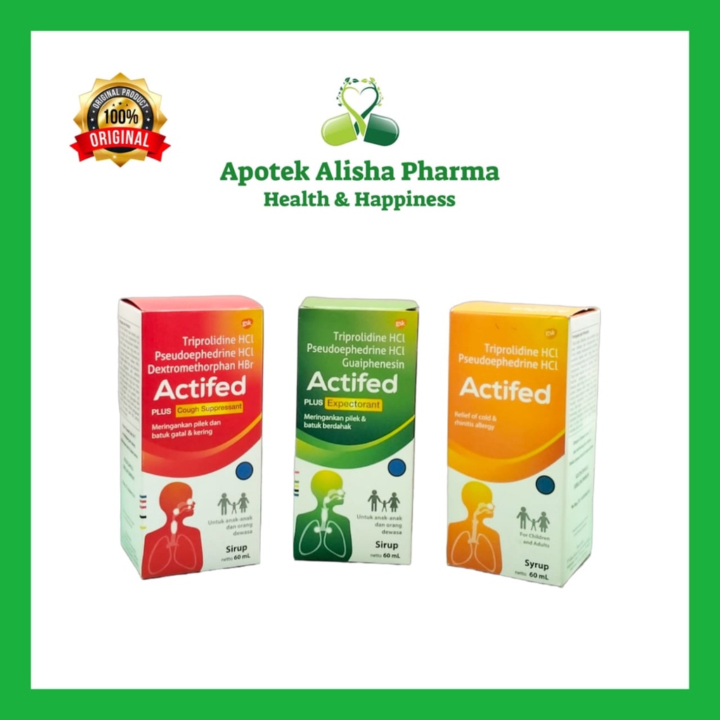 Actifed Sirup(Kuning)/Actifed Plus Expectorant(Hijau)/Actifed Plus Cough Supressant Sirup(Merah)Obat Flu/Pilek/Batuk Kering/Batuk Berdahak/Actiped/Aktived Sirup