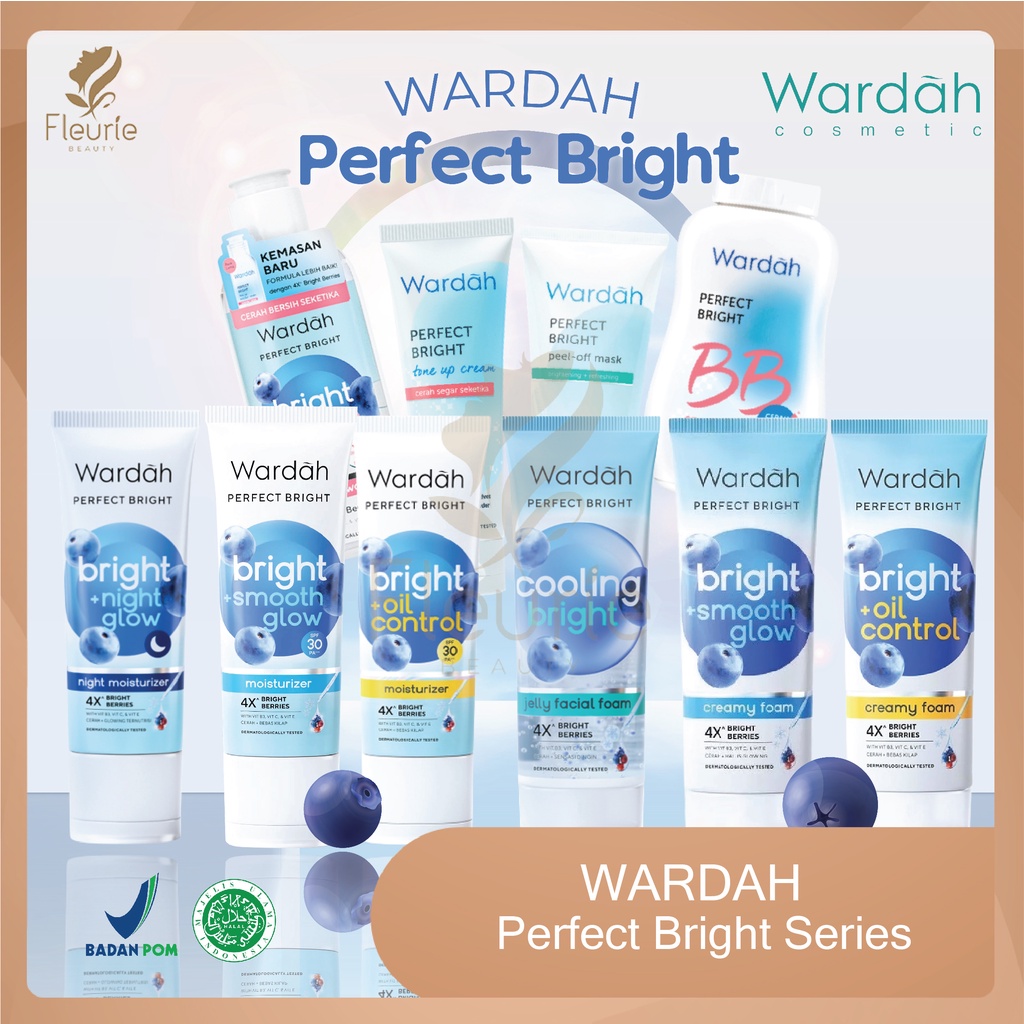 Wardah Perfect Bright Series - Creamy Foam Brightening/Tone Up Cream/Moisturizer/Peel Off Mask/Micellar Water/BB Powder/Powder Cream Original BPOM
