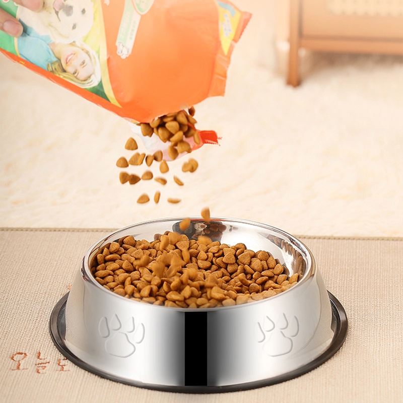 Mangkok Makanan Hewan Peliharaan Mangkuk Stainless Steel  Dasar Karet Anti-Slip Wadah Tempat Makan Kucing Anjing Pet Feeder Bowl