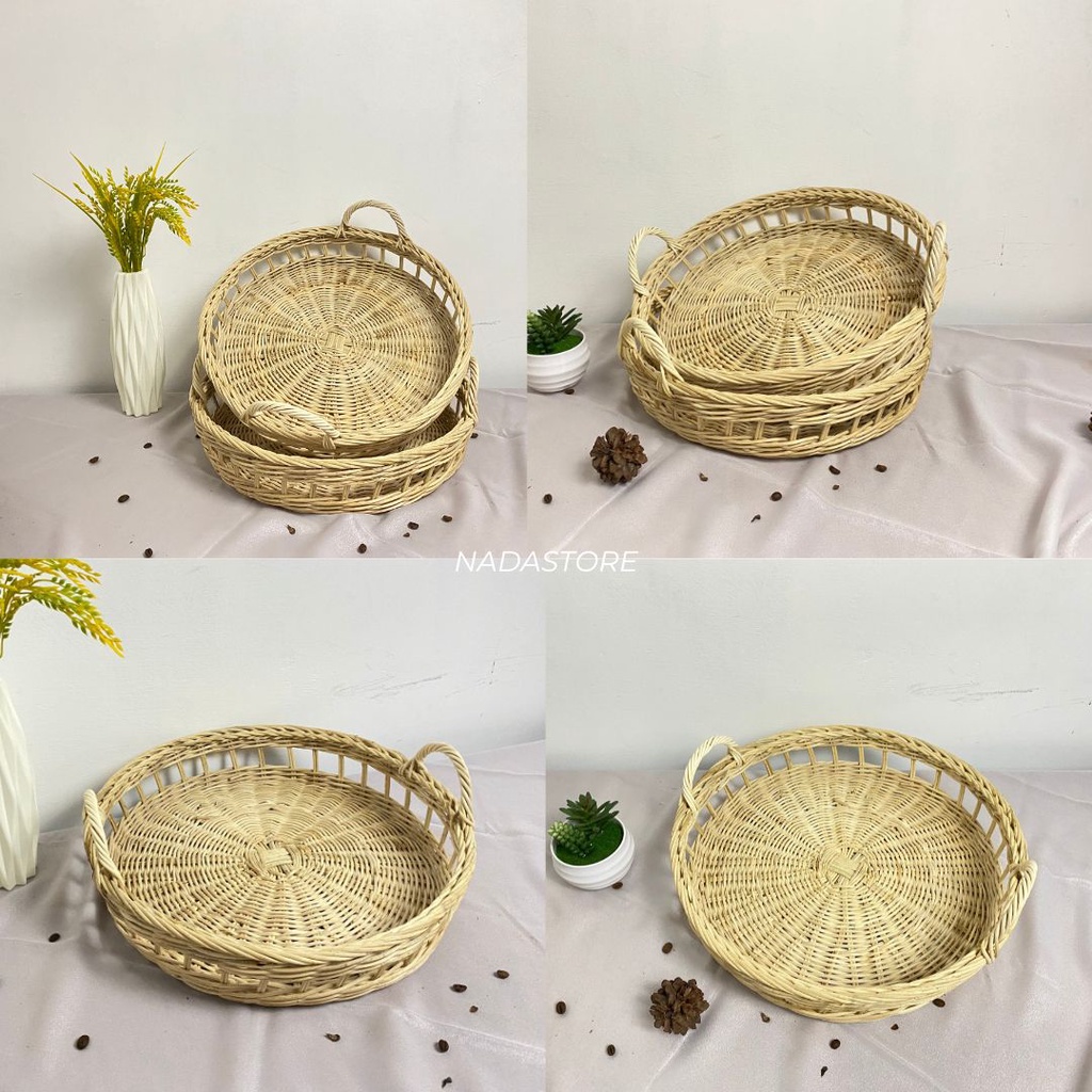 NAMPAN BULAT ROTAN / TRAY BULAT ROTAN RUSTIC / TRAY SESERAHAN PERNIKAHAN ROTAN DIAMETER 36CM